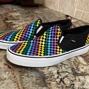 Vans womens Colorful Checkered Slip-On Sneakers